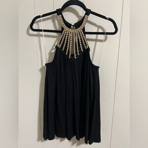 Crave Fame almost famous size medium gold bead rhinestone black tank